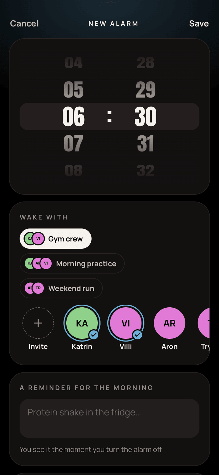 A new alarm at 06:30 with the Gym crew, Katrin and Villi picked to wake up together.